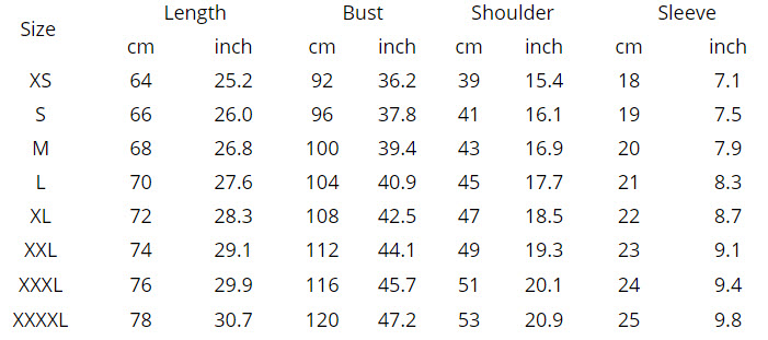 t-shirt size chart